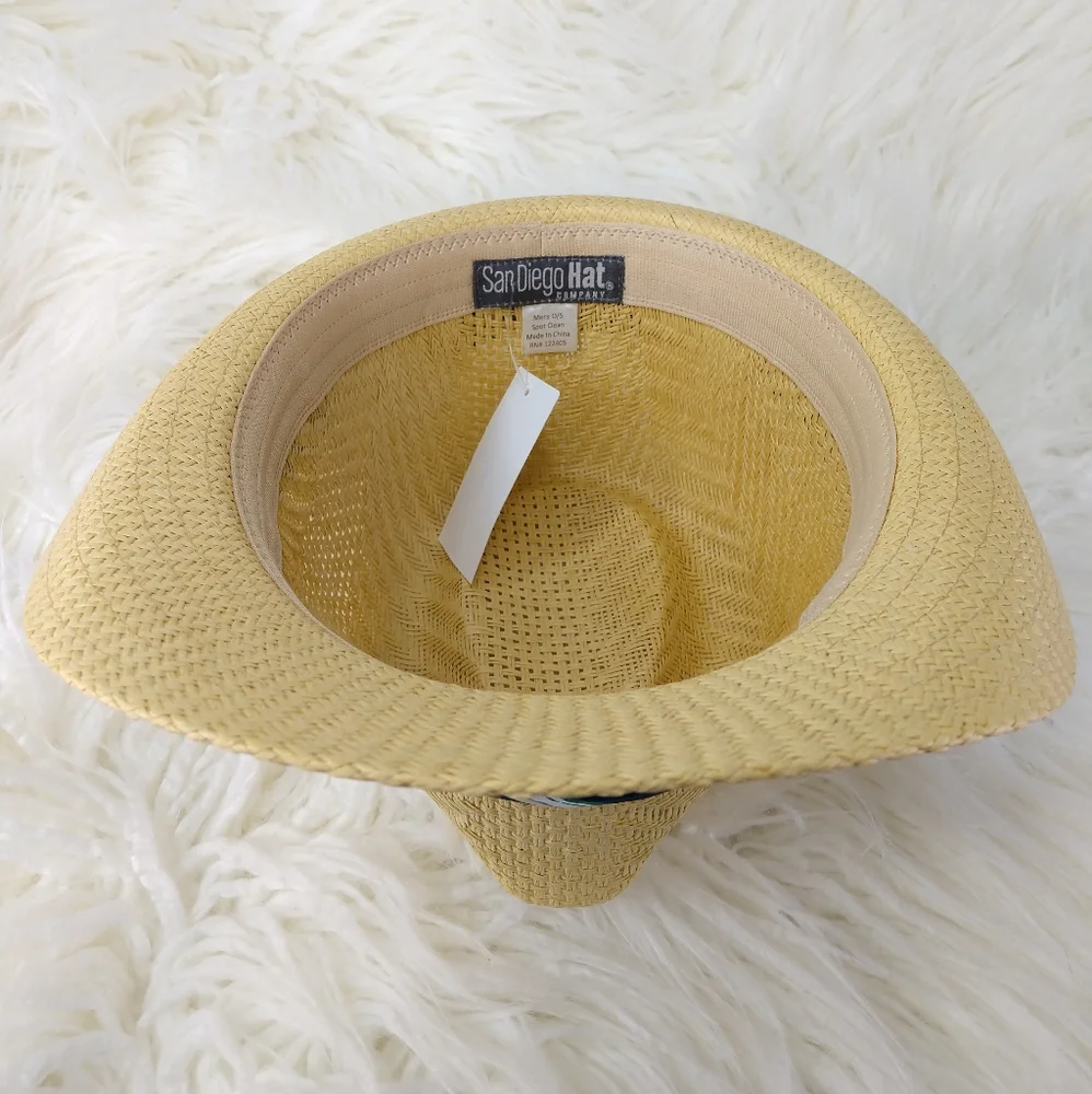 San Diego Hat Co. Fedora Weaved Pattern Pleated Striped Trim Accent Hat